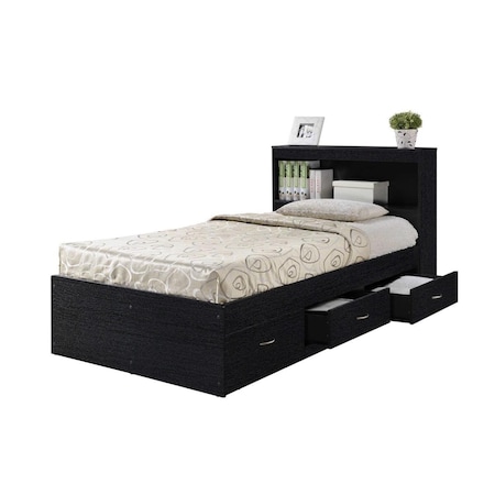 Hodedah Twin-Size Captain Bed with 3-Drawers & Headboard - Black HO136660